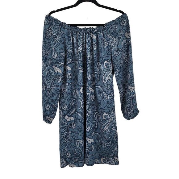 Womens Michael Michael Kors Dress Off Shoulder Mini Paisley Print Blue Sz XXS - Picture 1 of 5